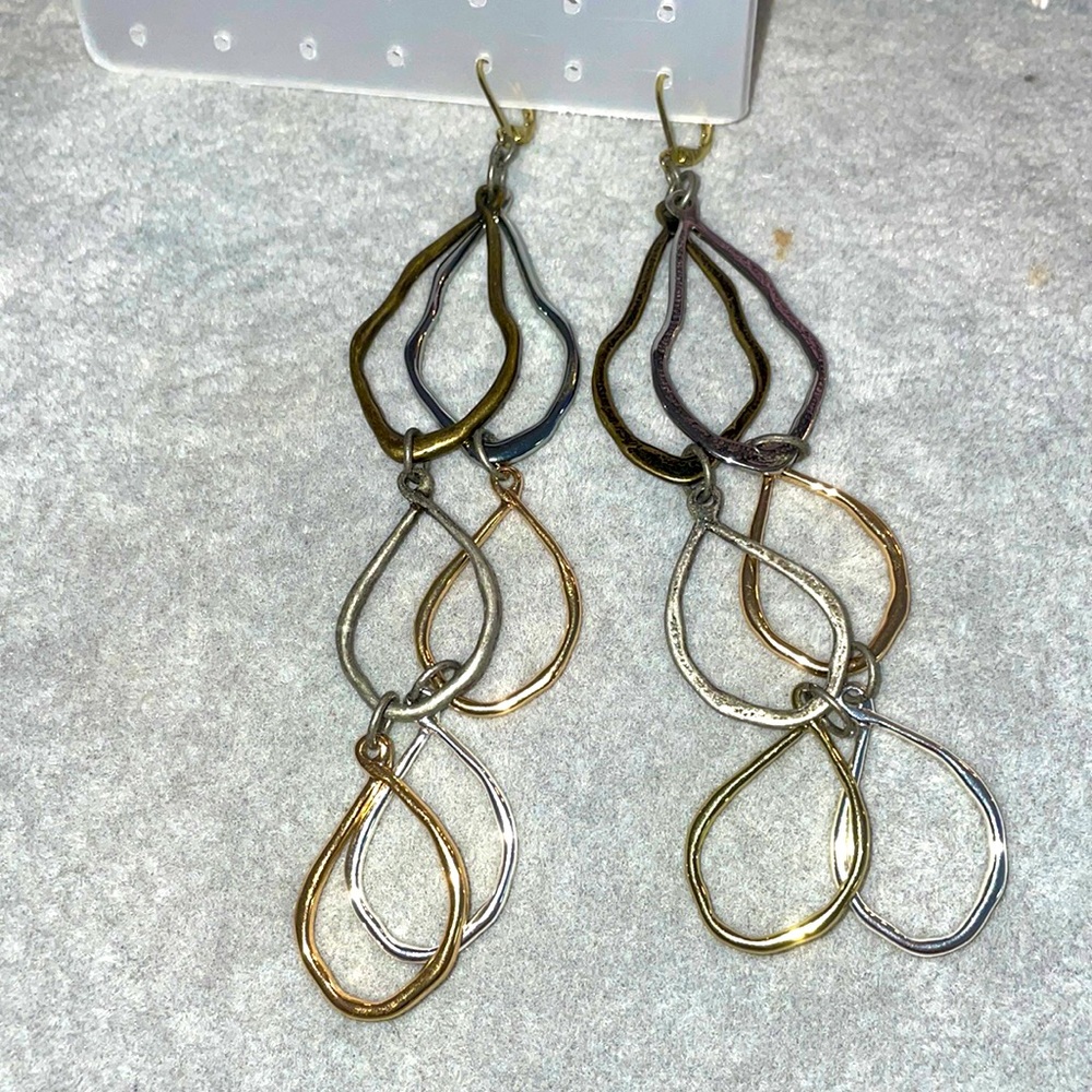 Long multi-strand multi-toned teardrop earrings